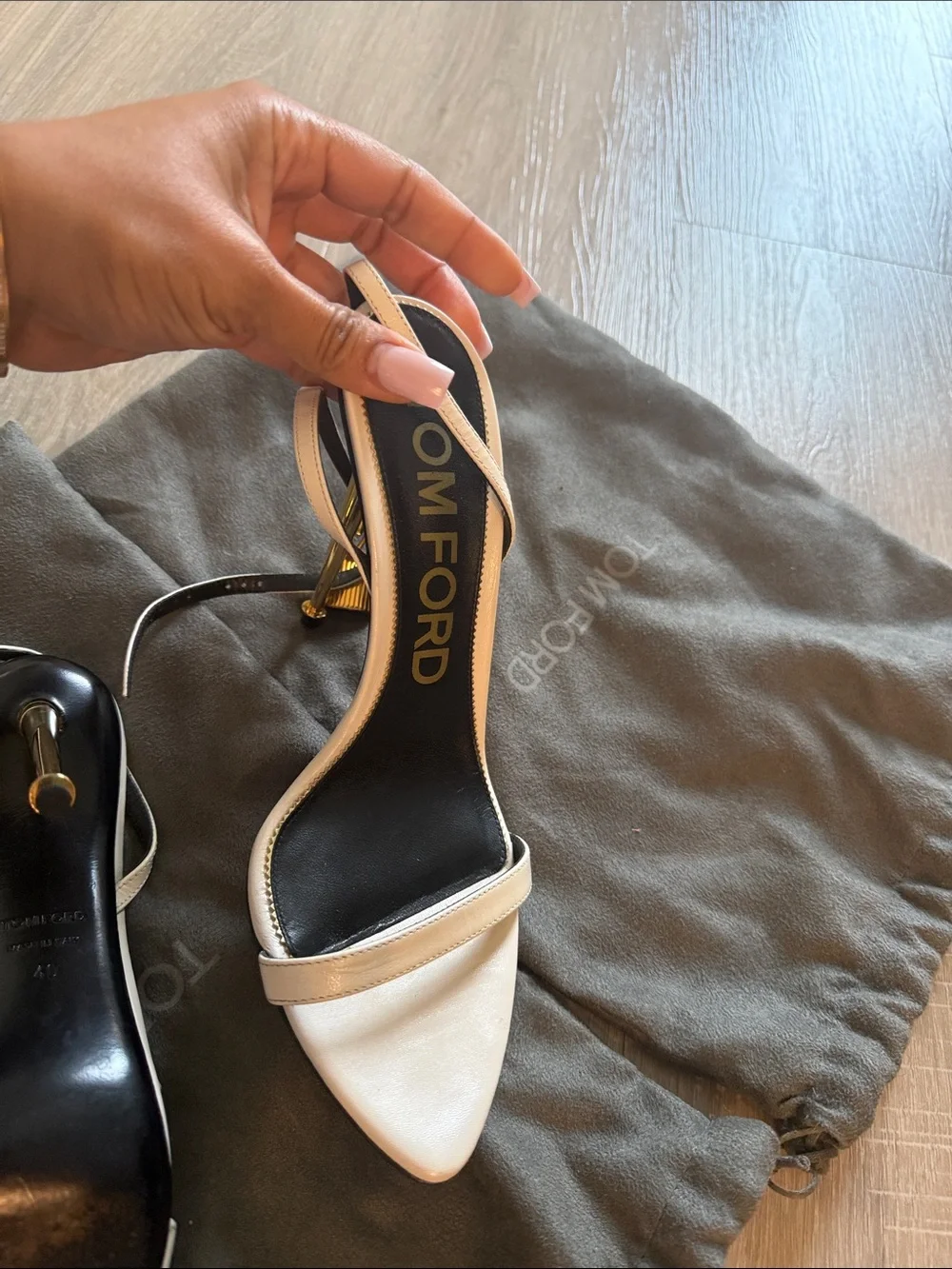 Tom Ford Black and White Leather Strappy Pointed-Toe Heels